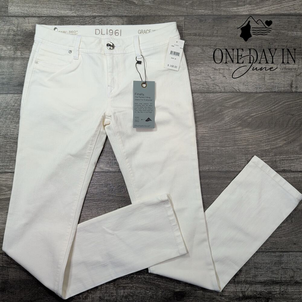 DL1961 Grace High Rise Straight Jeans Milk White 4-Way Stretch NWT Size 2 (26)